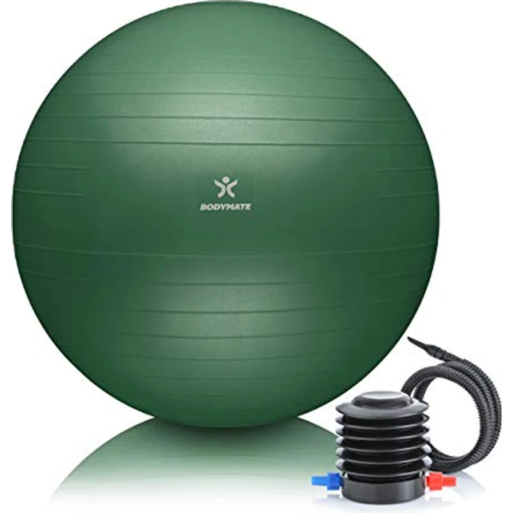 BODYMATE Gymnastikball Sitzball Trainingsball mit GRATIS E-Book inkl. Luft-Pumpe, Ball für Fitness, Yoga, Gymnastik, Core Training, für starken Rücken als Büro-Stuhl Midnight-Green 55cm – Bild 1