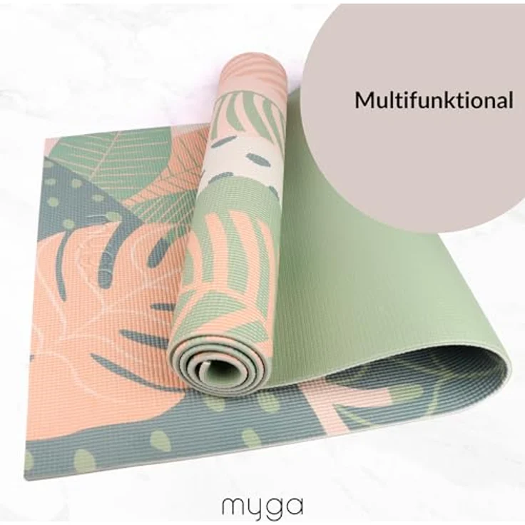 Myga Yogamatte 6 mm Dicke, Rutschfest & Tragbar, 173 cm x 61 cm, Palmen Design, Ideal für Yoga, Pilates, Meditation & Fitnessübungen – Bild 4