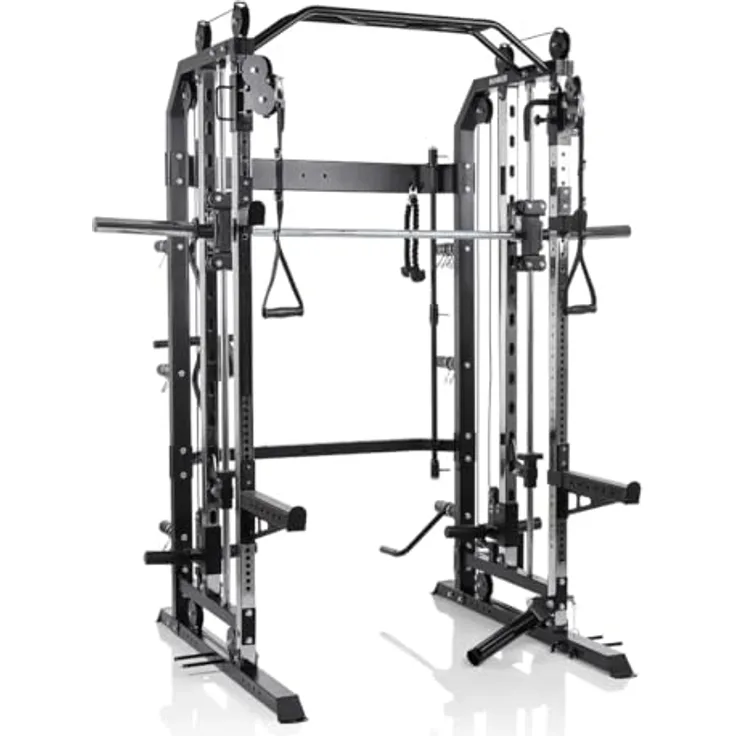 HAMMER Kraftstation Autark Smith Machine Multi, Multipresse mit Sicherheitsmechanismus, höhenverstellbarem Doppel-Seilzugsystem, inkl. Landmine und Langhantelablagen, kompatibel mit 30 & 50 mm Gewichtsscheiben
