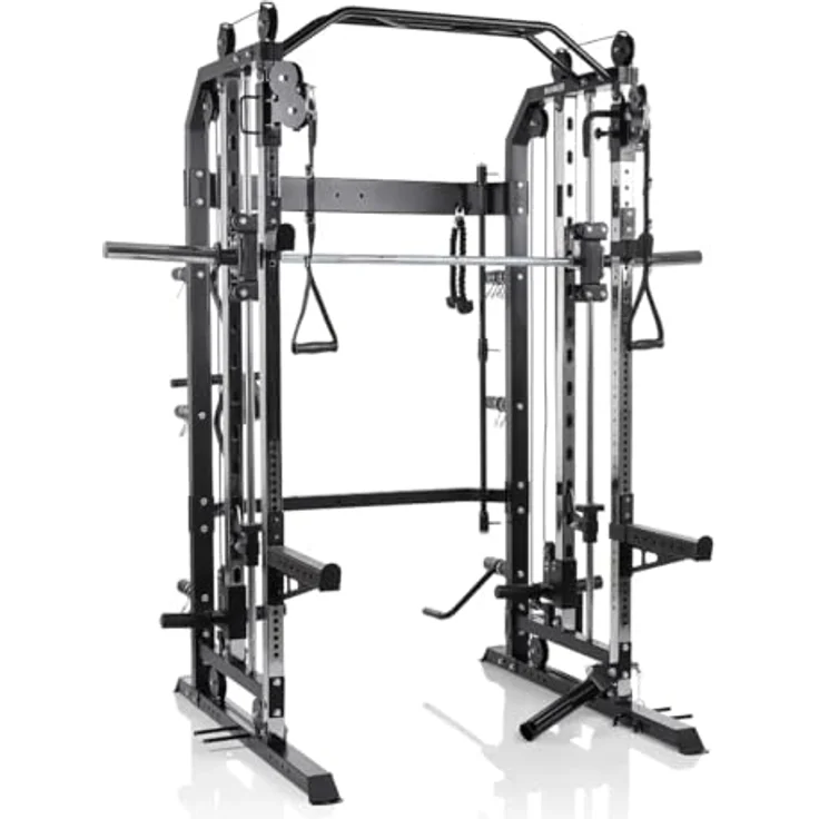 HAMMER Kraftstation Autark Smith Machine Multi, Multipresse mit Sicherheitsmechanismus, höhenverstellbarem Doppel-Seilzugsystem, inkl. Landmine und Langhantelablagen, kompatibel mit 30 & 50 mm Gewichtsscheiben – Bild 1