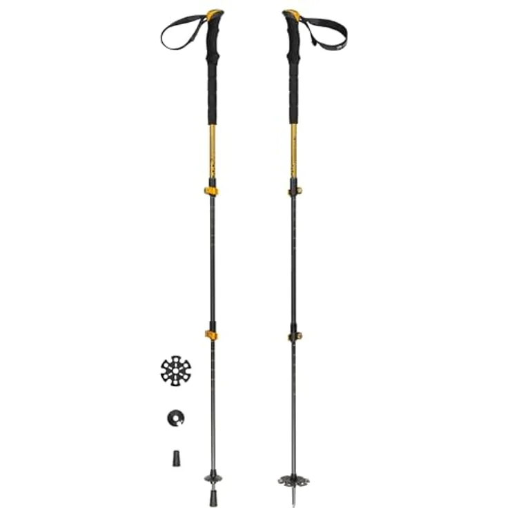 Ferrino Teleskop Trekkingstöcke für Unisex Erwachsene, 3 Abschnitte, Schwarz, mit Wolfram-Zehenkappe und rutschfestem Schalldämpfer, verstellbar von 65-135 cm