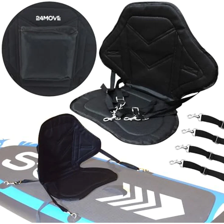 24MOVE® SUP Kajak Sitz für Paddle Boards und Kajaks, gepolstert und ergonomisch, mit Tasche, in Schwarz – Bild 3