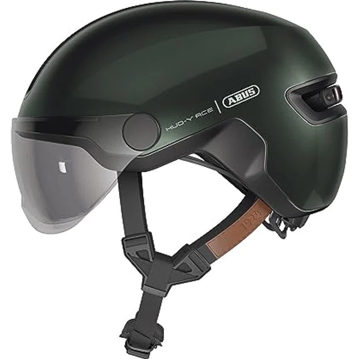 Abus HUD-Y ACE, Velohelm (54 - 58 cm) mit integrierter LED und Glas-Visier, urbanes Design – Bild 1