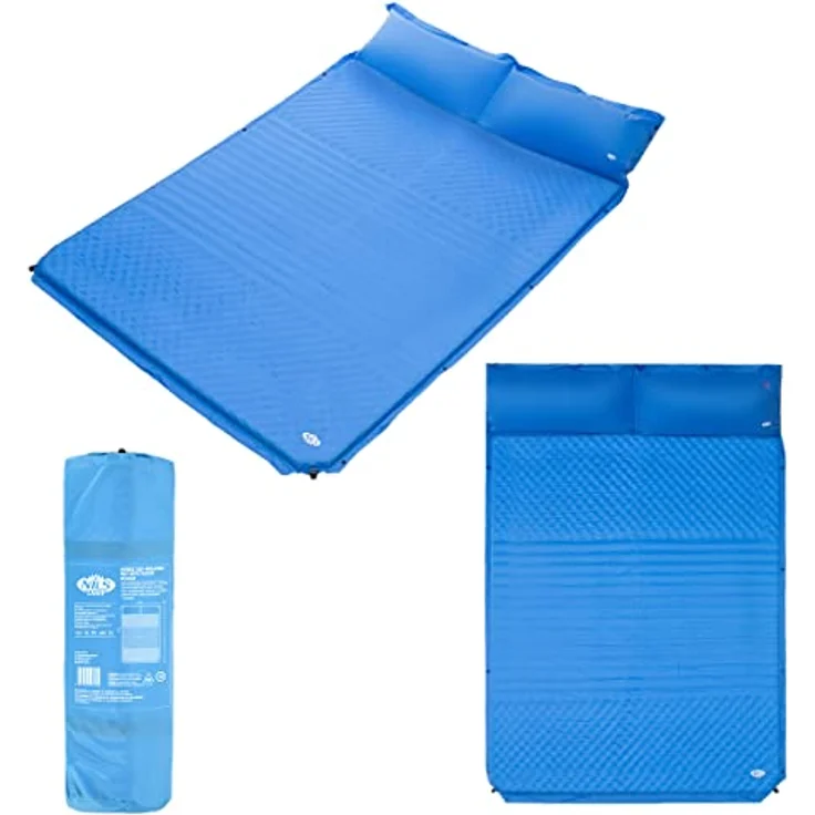 NILS CAMP NC4060 selbstaufblasende Doppel-Luftmatratze 186x130cm mit Kissen für 2 Personen, platzsparend und inklusive Reparatursatz – Bild 2