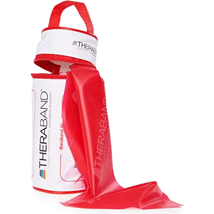 THERABAND Original TheraBand Fitnessband, 2,50 m Widerstandsbandaus Mittel/Rot für Krafttraining, enthalten Tasche und Übungsanleitung