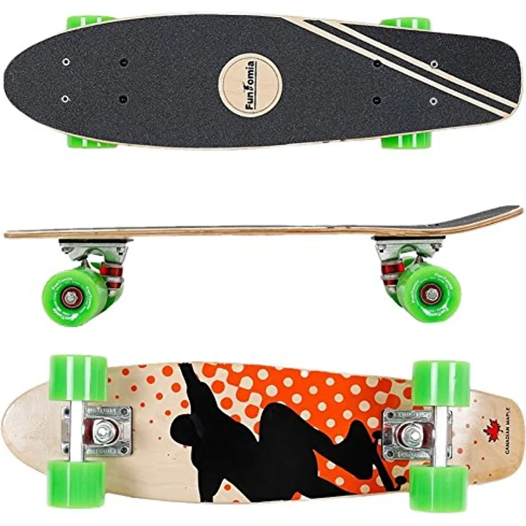 FunTomia Mini-Board Cruiser Skateboard 57cm, 7-lagiges kanadisches Ahornholz, ABEC-9 Kugellager, mit/ohne LED Rollen, 100 kg Belastbarkeit