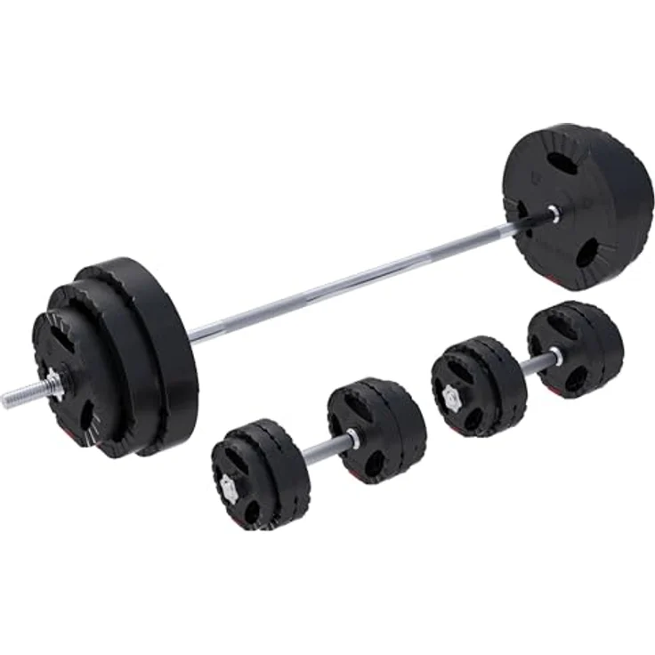 GORILLA SPORTS® Hantelset - 130kg, Langhantelstange 170cm, 2 Kurzhanteln, 30mm Hantelscheiben aus Kunststoff - Fitnessgewichte, Armtraining - Schwarz – Bild 1