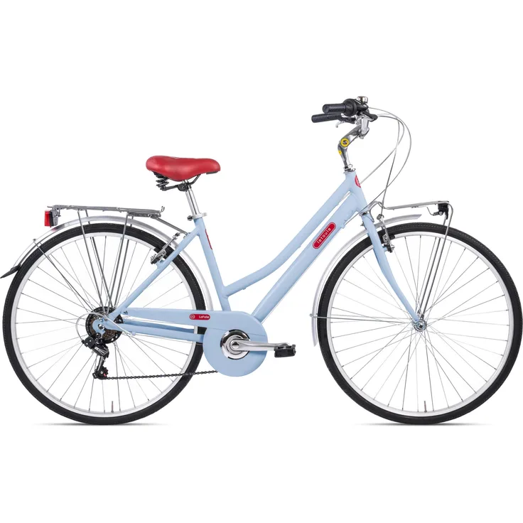 VENICE Letoule LaFolie City Bike 28, 6-Gang Shimano-Aluminium Damenrad mit Gepäckträger, Cielo (Hellblau)