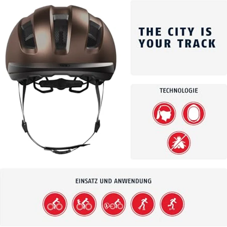 Abus PURL-Y, Velohelm für Stadtverkehr, NTA klassifiziert, Kopfumfang 51-55 cm, individuell verstellbar mit LED-Licht (ACE-Variante) – Bild 2