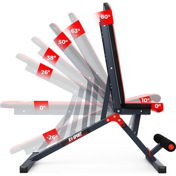 K-Sport Trainingsset: Langhantelablage bis 180kg mit verstellbarer Hantelbank, Squat-Rack, Flachbank mit Beincurler, inkl. E-Book – Bild 2