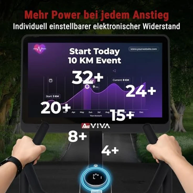 AsVIVA S20 Speedbike, Indoor Cycle Heimtrainer mit 20 kg Schwungmasse, 32 Stufen, Bluetooth und 21,5" Touchdisplay, leise für Zuhause – Bild 10