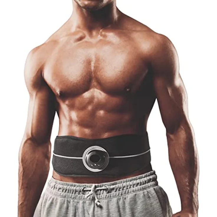 FitEngine flexibler EMS Bauchmuskelgürtel Unisex | 4 leitfähige Elektroden zur Stimulation der Bauchmuskulatur | 6 verschiedene Modi & 9 Intensitätslevel