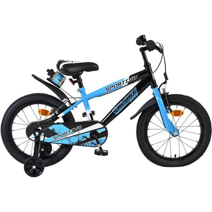 Volare Sportivo Kinderfahrrad, 16 Zoll für Jungen, Blau/Schwarz, zwei Handbremsen, abnehmbare Stützräder, geschlossener Kettenschutz, Höhenverstellbar