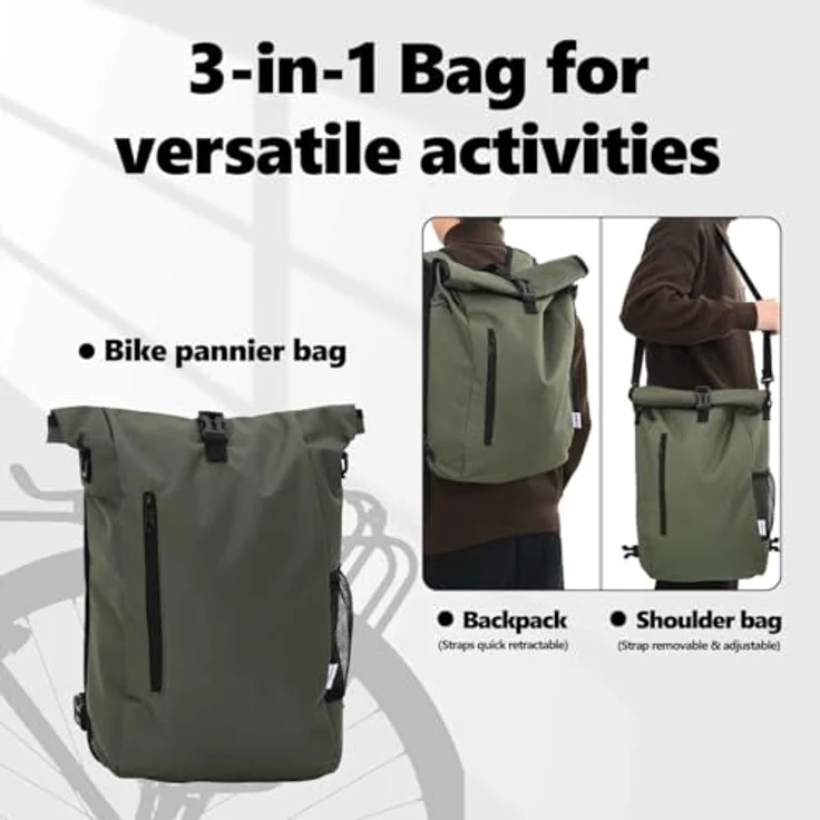 vidaXL Velotasche Gepäckträgertasche, wasserabweisend, 20 Liter Volumen, Rolltop-Verschluss – Bild 6