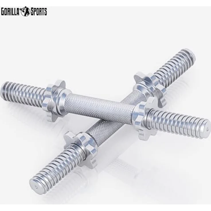 GORILLA SPORTS® Kurzhantelstange - Einzeln oder 2er Set, 30mm Durchmesser, 42cm lang, bis 100kg Belastbar, mit Sternverschlüssen, Rutschfest, Gerändelt, aus Chrom - Hantelstangen Kurz – Bild 3