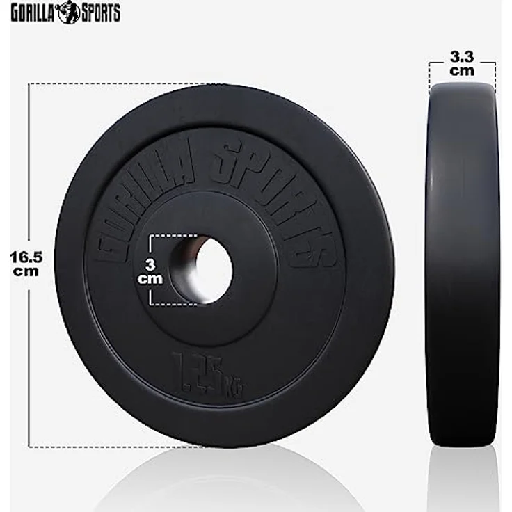 GORILLA SPORTS® Langhantel Set - 60kg, 100kg oder 130kg, Langhantelstange 170cm, 2 Kurzhanteln, Hantelscheiben aus Kunststoff, 30mm, mit Sternverschlüssen - Hantelset, Langhanteln, Gewichten, Fitness – Bild 4