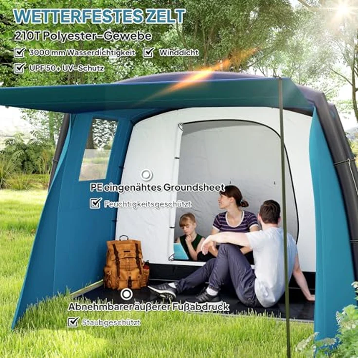 Outsunny Aufblasbares Campingzelt für 3-6 Personen, wasserdicht und UV50+, schnelles Aufstellen mit Luftpumpe, geräumiges Familienzelt für 3 Jahreszeiten, winddicht – Bild 4