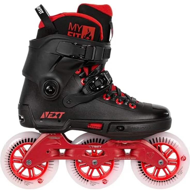 Powerslide NEXT Black Red 110, 3-Rad Inline Skates mit TRINITY-Befestigungssystem und MYFIT Recall Dual-Fit-Fütterung, Größe 39