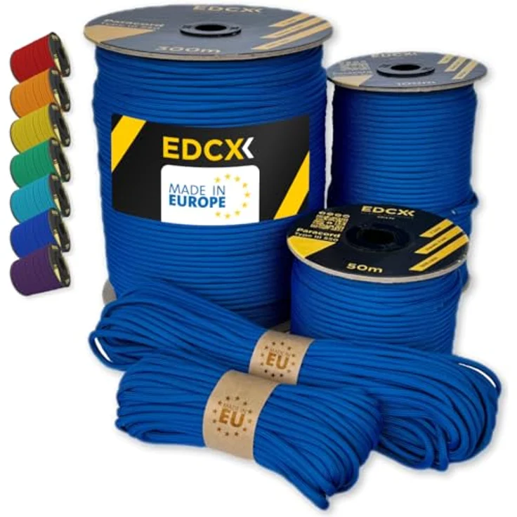 EdcX Paracord 550 Typ III, 4 mm, 100 m, blaue taktische Schnur, ideal für Camping und DIY-Projekte, 100% Nylon, langlebig und wetterbeständig – Bild 1
