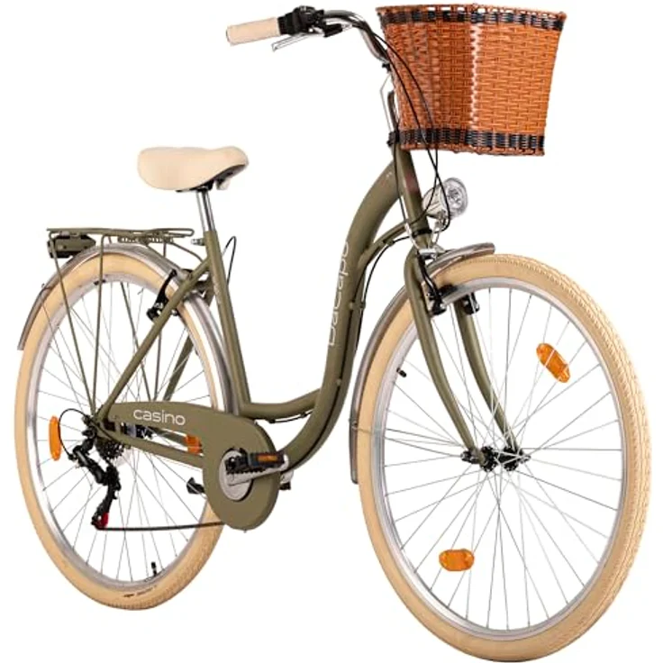 DaCapo DaCapo Damenrad 28'' Casino 6 Gänge RH 48 cm mit Korb, Olivgrün/Cremefarben, SHIMANO 6-Gang-Schaltung, Retro-Look – Bild 1