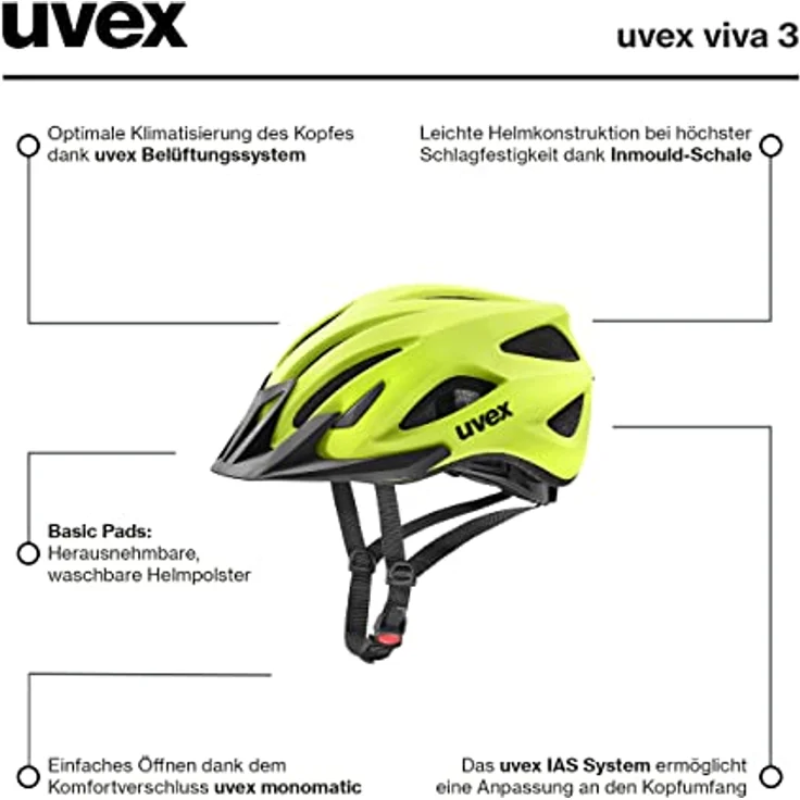Uvex Viva 3, leichter Fahrradhelm in neon yellow matte, Größen 56-62 cm – Bild 7