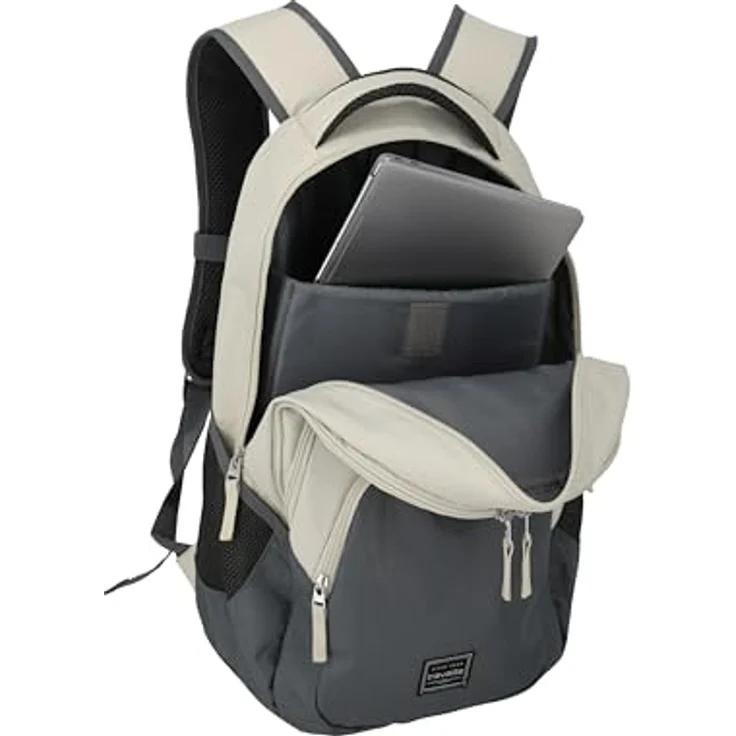 Travelite Rucksack BASICS, Handgepäck Laptop Rucksack 15,6 Zoll, Tagesrucksack mit vielen Fächern, Aufsteckfunktion, 22 Liter, Nature/Anthracite – Bild 4