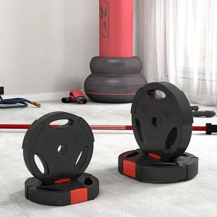 SPORTNOW Hantelscheiben Set von 4, Tri Grip mit 30 kg, geeignet für 2,5 cm Hantelstange, Schwarz – Bild 6