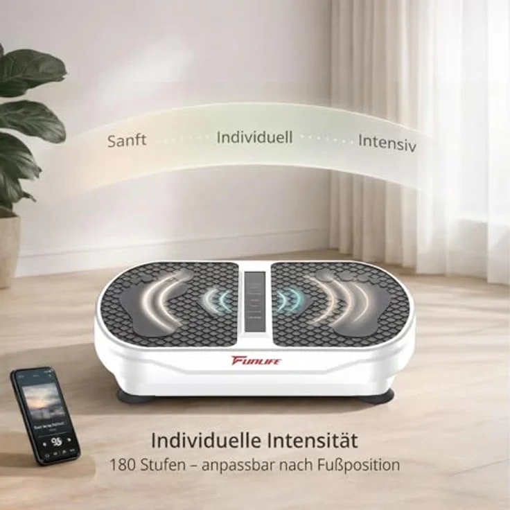 Funlife V8 Vibrationsplatte, 180 Stufen, 5 Programme, Bluetooth & Lautsprecher, Fitnessplatte mit Trainingsseilen für Ganzkörpertraining, bis 120 kg – Bild 5