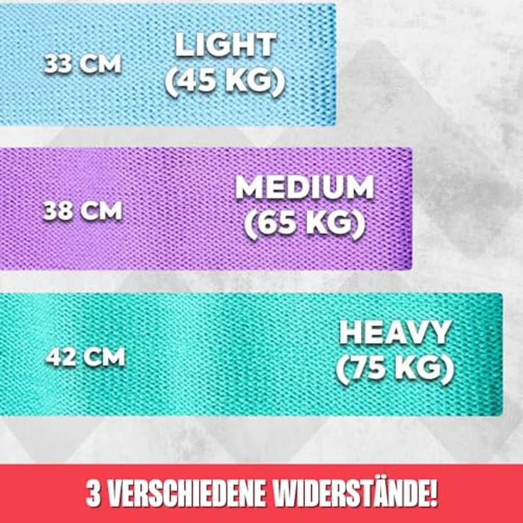 MATCHU Booty Bands 3er Set, Glute Bands mit 45/65/75 KG Widerstand, bequemes Textil, inkl. Tragetasche, tiel/lila/blau – Bild 3