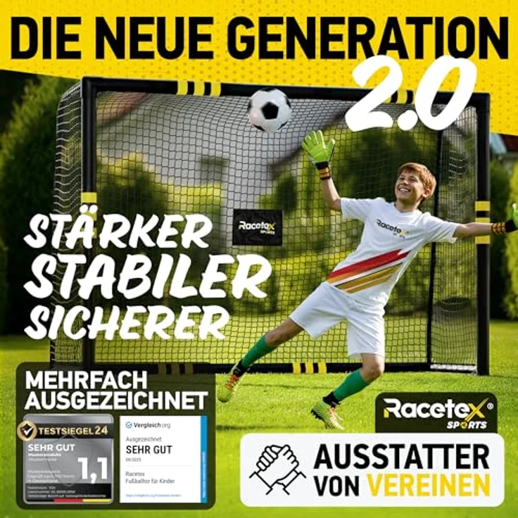 Racetex Fussballtor für Garten, 240cm x 160cm, mit Anti-Rost Beschichtung und rundum Polsterung, inkl. Erdanker für optimalen Halt – Bild 2