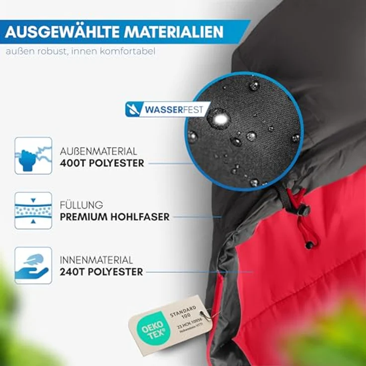 NORDMUT® Schlafsack Erwachsene Mumienschlafsack – Ultraleicht (900/1500g) mit 3-Jahreszeiten (250 GSM) & Sommerschlafsack (100 GSM) – Kompakt für Camping, Outdoor & Festivals, schwarz – Bild 2