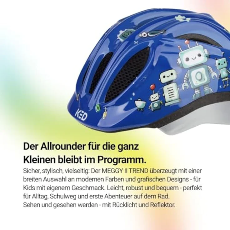 KED Meggy II Trend I Kinder Fahrradhelm, Insektenschutznetz, integriertes LED-Rücklicht, maxSHELL Technologie, Farbe: roboter glossy, Größe: 52-58 (M) – Bild 5