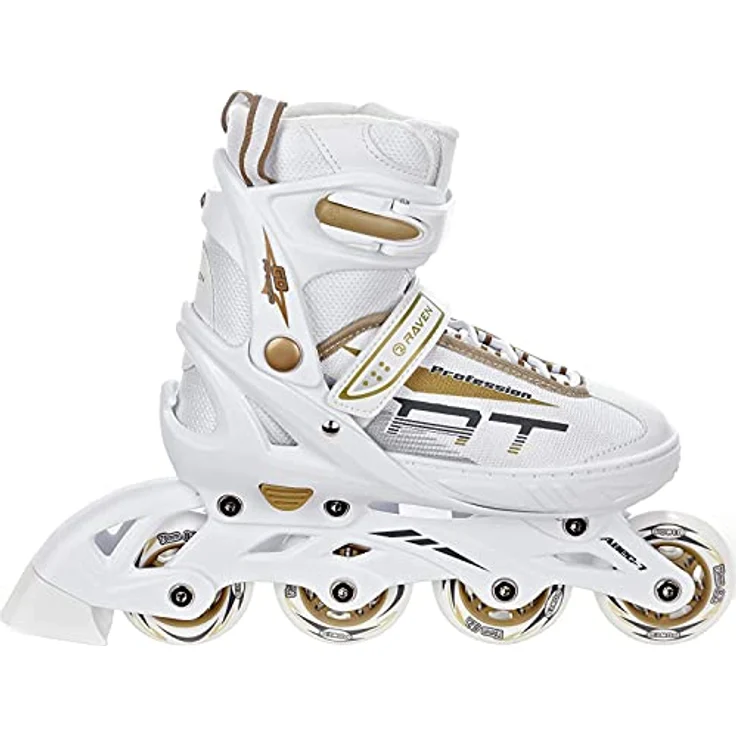 RAVEN Profession 4in1 Inlineskates Triskates Rollschuhe Schlittschuhe, verstellbar, White/Gold, Gr. 35-39 (23cm-25,5cm), PU-Rollen, SAS Shock-Absorbing-System, Triple-Vent-System – Bild 2
