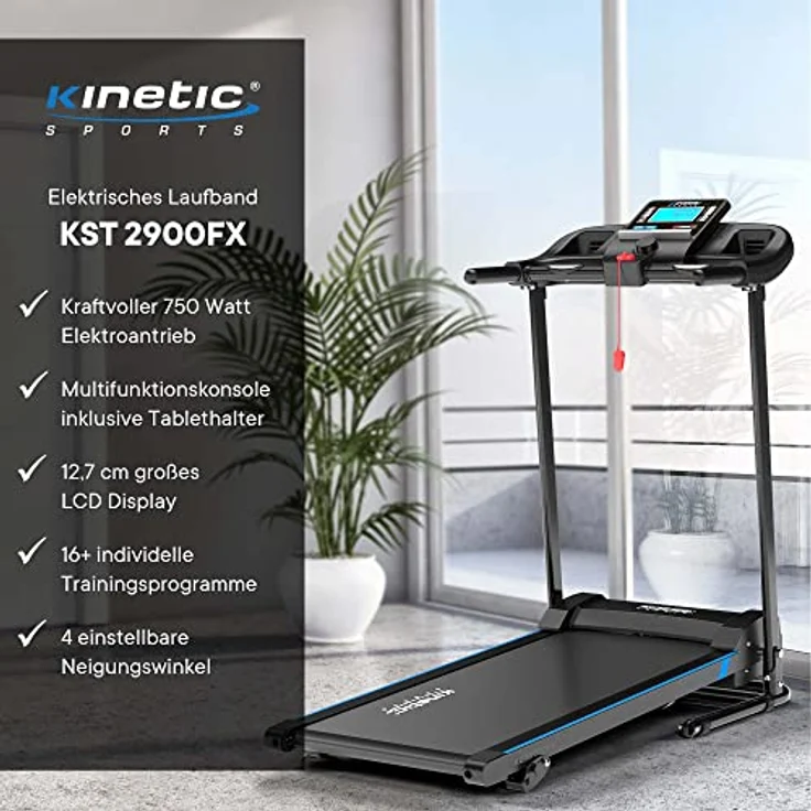 KINETIC SPORTS Laufband klappbar KST2900FX - 750 Watt leiser Elektromotor, Extra breite 40 cm Lauffläche, 16+1 Programme, Manuelle Steigung, GEH- und Lauftraining, LCD Display, 10 km/h, bis 120 kg – Bild 2