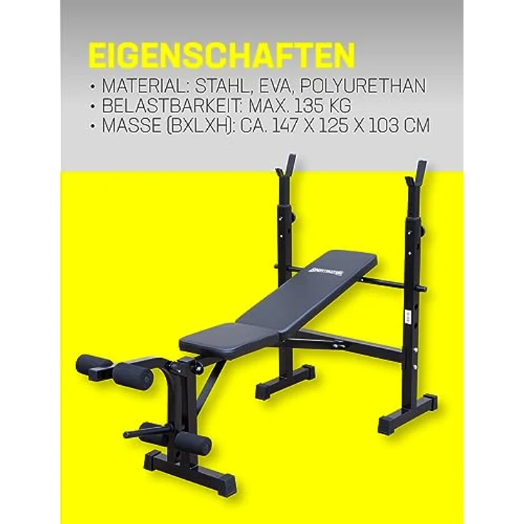 SPORTINATOR® "Herkules" Weight Premium Multifunktions Hantelbank, zusammenklappbar & platzsparend, Schwarz. Trainiere in deinem Home-Gym. Maße: 147 x 125 x 103 cm – Bild 5