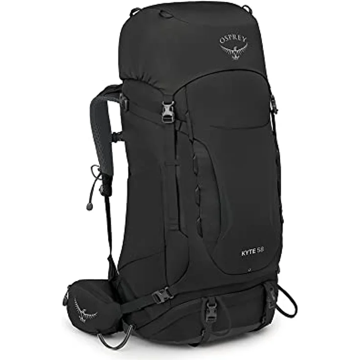 Osprey Kyte 58 Black WM/L, Wanderrucksack mit integrierter Regenhülle und AirScape Rückenplatte – Bild 1