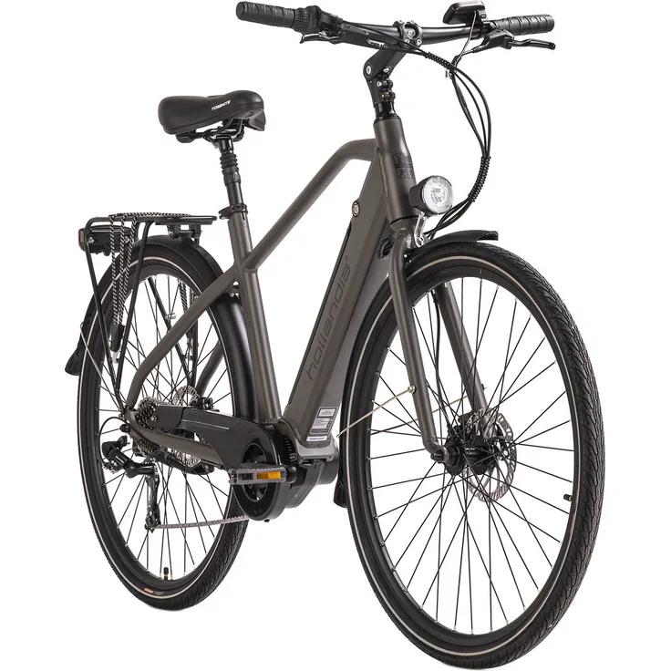 Hollandia E-Citybike Mantova 28'' grau 7 Gänge, Bis zu 80 km Reichweite, Bafang Mittelmotor