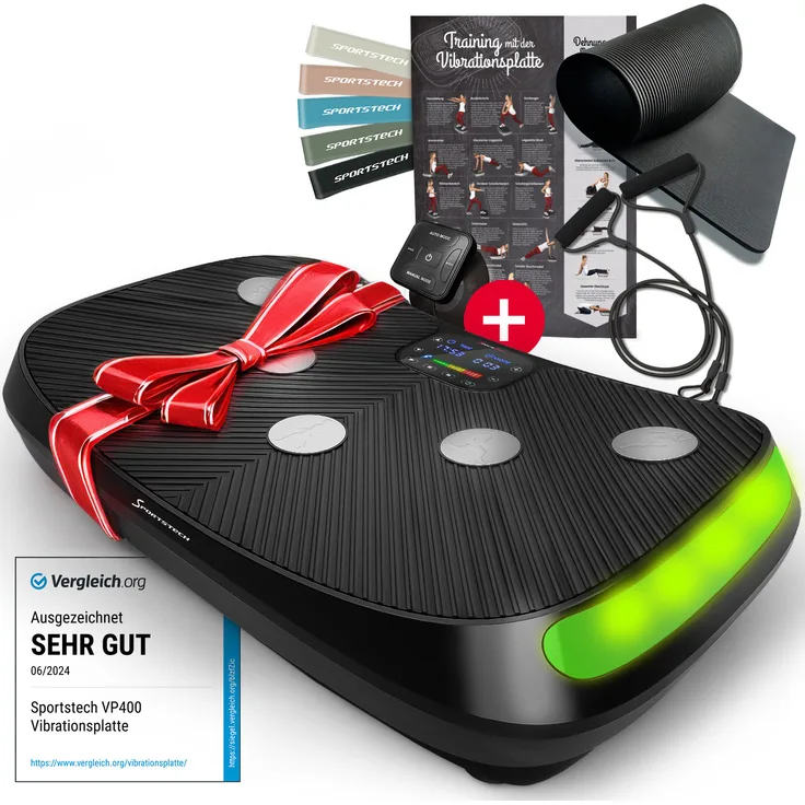 Sportstech Vibration Plate VP400 black, 4D Modus, Curved Design, Smart LED
