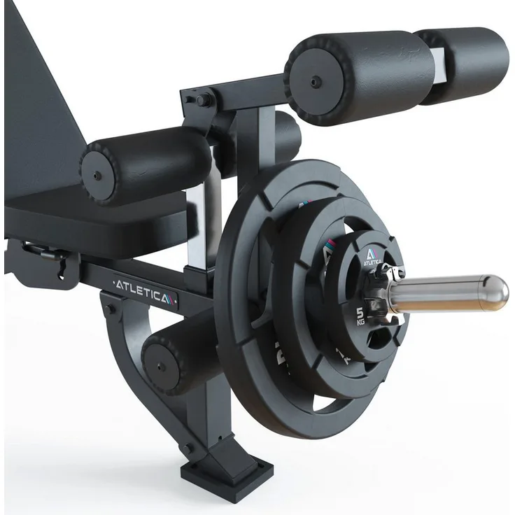 ATLETICA Hantelbank B2 LegMaster, Multifunktionale Hantelbank mit LegCurl-Anbau, Stabil und belastbar bis 50 mm Gewichte