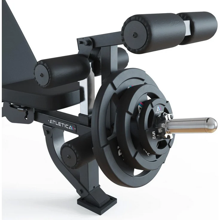 ATLETICA Hantelbank B2 LegMaster, Multifunktionale Hantelbank mit LegCurl-Anbau, Stabil und belastbar bis 50 mm Gewichte