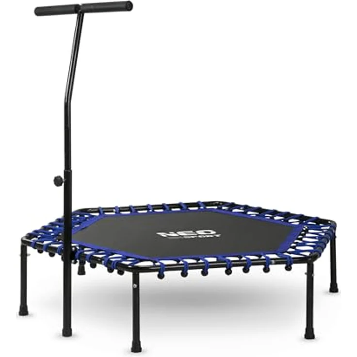 Neo-Sport Fitness Trampolin Klein, Mini Jumping Trampolin mit höhenverstellbarem Haltegriff, Durchmesser 127 cm, bis 100 kg, Indoor-Outdoortauglich, Blau – Bild 1