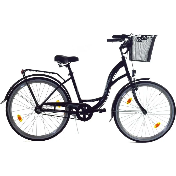 Ty-Trade 26 Zoll Mädchen Damen City Fahrrad Rad Bike 3 GANG NEXUS Reflex Schwarz, Tiefeinsteiger, 3 Gang Nexus Shimano Nabenschaltung, inkl. abnehmbarem Korb, V-Brake Felgenbremse, Alu Felgen, Batterie betriebene Lampe STVO, in Schwarz