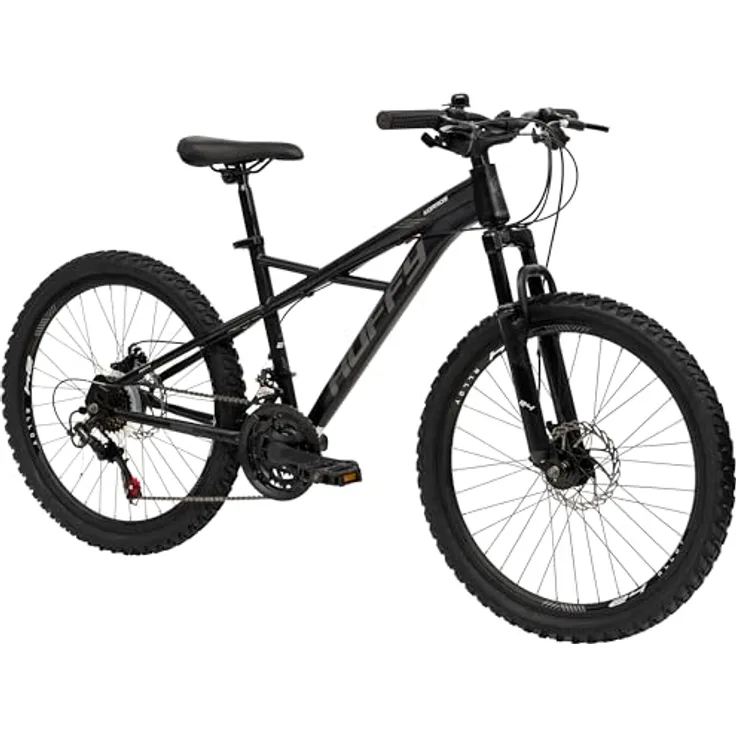 Huffy Korros Mountainbike 24", schwarz, 21-Gang Shimano-Schaltung, X-Rahmen-Design, mechanische Scheibenbremsen