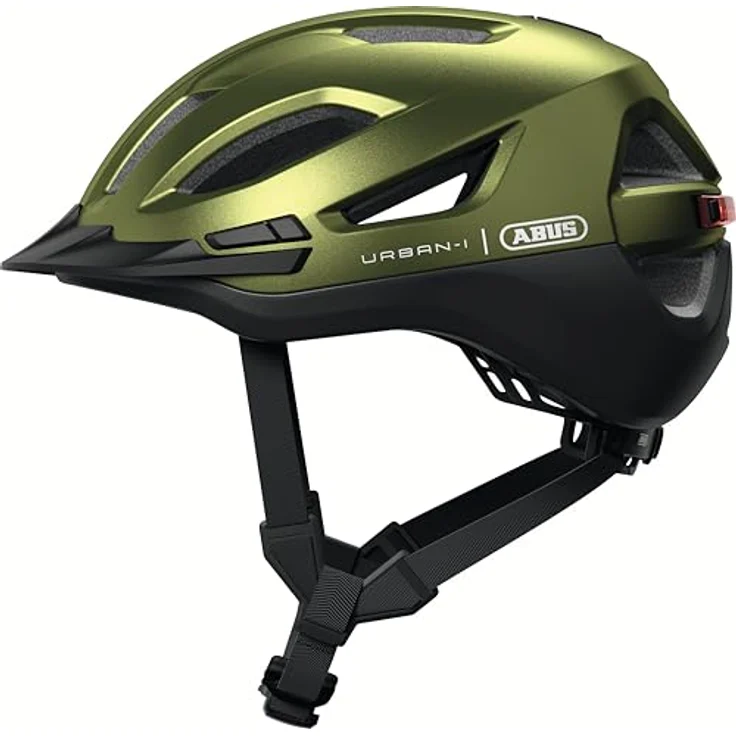 ABUS Stadthelm Urban-I 4.0 ACE, Fahrradhelm mit aufladbarem Rücklicht, 4 Leuchtmodi, Schirm, Zopf-Öffnung, magnetischem Verschluss, Größe L, grün – Bild 4