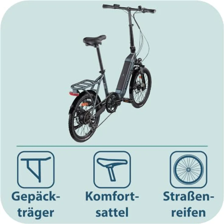 Tretwerk Camper E-Bike, faltbares Elektrofahrrad mit 468 Wh Akku und Shimano 7-Gang-Schaltung, grau – Bild 8