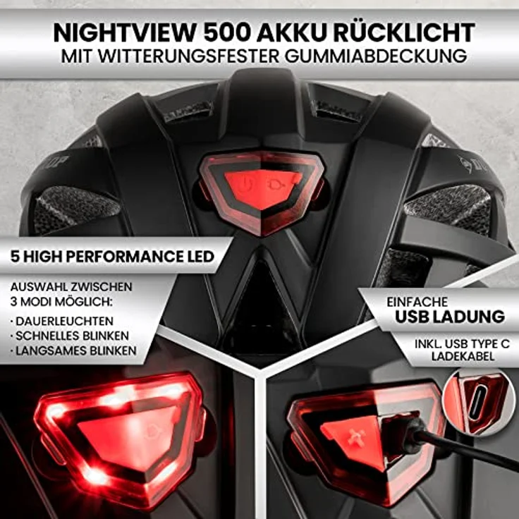 Dunlop Fahrradhelm mit Licht, ultraleichter Urban Helm für Damen, Herren und Kinder mit abnehmbarem Visier, Rücklicht und optimaler Belüftung, Schwarz, Gr. L – Bild 4