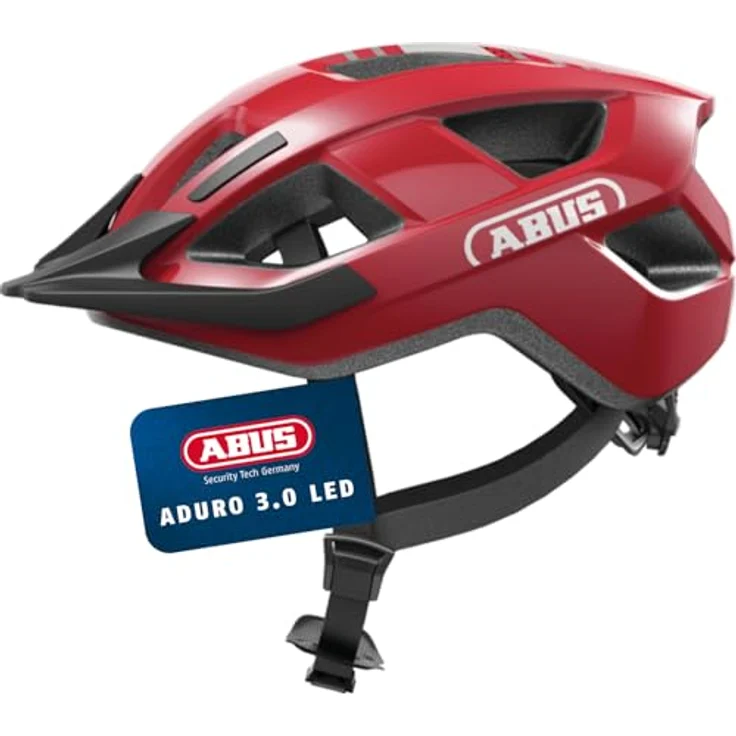 ABUS Fahrradhelm Aduro 3.0 LED - sportiver City-Helm für Damen und Herren - Größe M, Rot mit Rücklicht – Bild 2