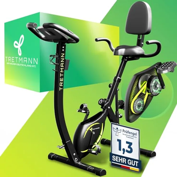 TRETMANN Tretmann NEU 3in1 Heimtrainer Fahrrad klappbar -extra komfortabel& leise- [SoftFoam] DEKRA geprüft - mit tiefem Einstieg Hometrainer Fahrrad Ergometer klappbar