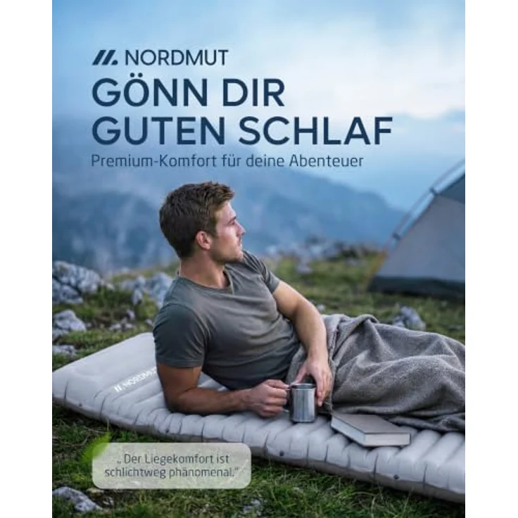NORDMUT® Isomatte mit integrierter Fußpumpe, 10 cm Dicke, schnell aufblasend, kleines Packmaß, ultra komfortabel, 40D Ripstop Nylon, wetterfest – Bild 2