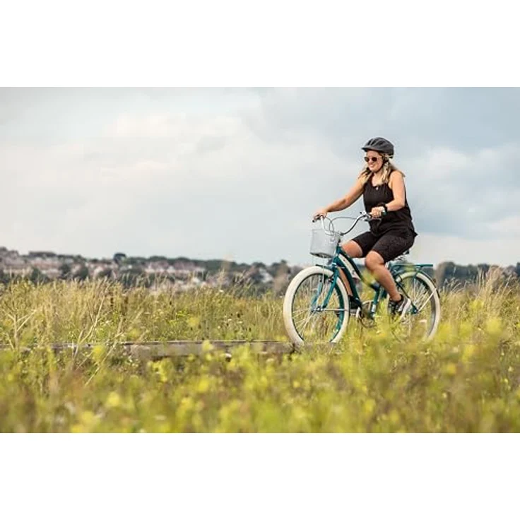 Huffy Deluxe Cruiser Unisex 26 Zoll Fahrrad, Citybike, Türkis, Perfect Fit Rahmen, Deluxe-Sattel, Dual-Density Griffe und Pedale, Alu-V-Bremsen, Drahtkorb und Getränkehalter – Bild 8